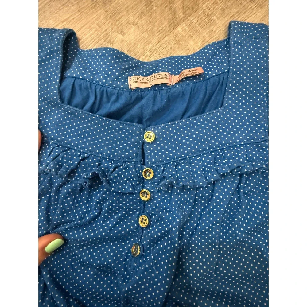 Vintage Juicy Couture Blue Polka Dot Ruffle Shift Dress - Size 12 (Girls/Junior)
